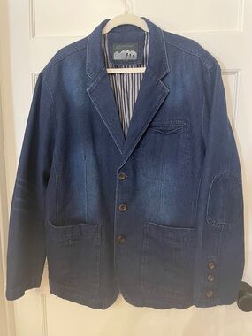 Men’s Lined Denim Blazer Jacket in Dark Blue XL